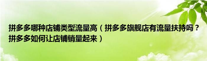 拼多多哪种店铺类型流量高（拼多多旗舰店有流量扶持吗？拼多多如何让店铺销量起来）