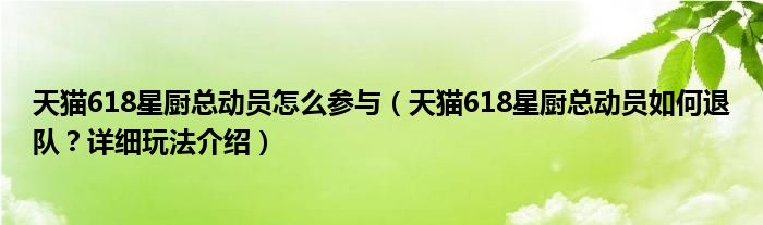 天猫618星厨总动员怎么参与（天猫618星厨总动员如何退队？详细玩法介绍）