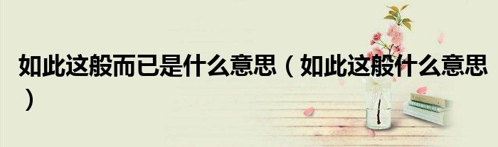 如此这般而已是什么意思（如此这般什么意思）