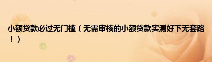 小额贷款必过无门槛（无需审核的小额贷款实测好下无套路！）
