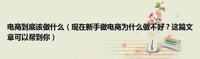 电商到底该做什么（现在新手做电商为什么做不好？这篇文章可以帮到你）