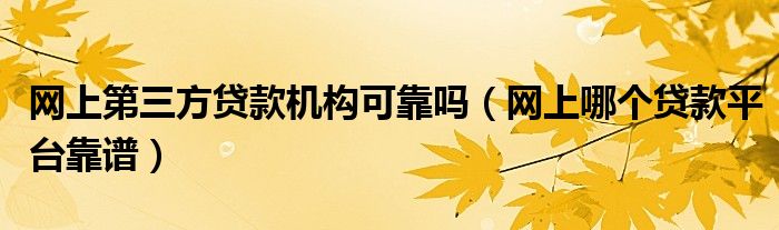 网上第三方贷款机构可靠吗（网上哪个贷款平台靠谱）