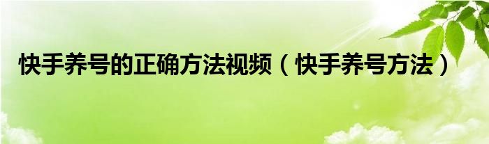 快手养号的正确方法视频（快手养号方法）