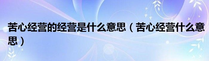 苦心经营的经营是什么意思（苦心经营什么意思）