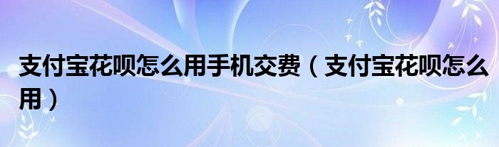 支付宝花呗怎么用手机交费（支付宝花呗怎么用）