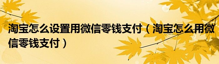 淘宝怎么设置用微信零钱支付（淘宝怎么用微信零钱支付）