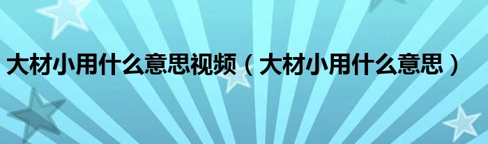 大材小用什么意思视频（大材小用什么意思）