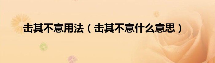 击其不意用法（击其不意什么意思）