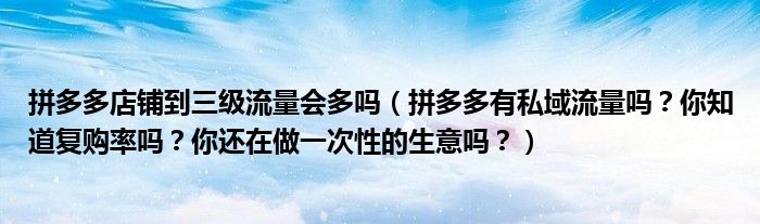 拼多多店铺到三级流量会多吗（拼多多有私域流量吗？你知道复购率吗？你还在做一次性的生意吗？）