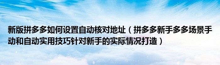新版拼多多如何设置自动核对地址（拼多多新手多多场景手动和自动实用技巧针对新手的实际情况打造）