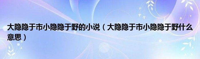 大隐隐于市小隐隐于野的小说（大隐隐于市小隐隐于野什么意思）