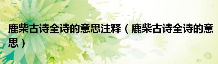 鹿柴古诗全诗的意思注释（鹿柴古诗全诗的意思）