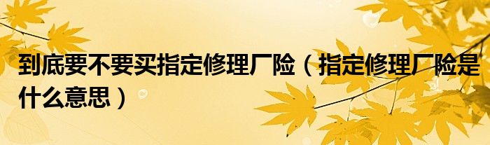 到底要不要买指定修理厂险（指定修理厂险是什么意思）