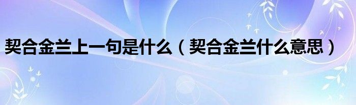 契合金兰上一句是什么（契合金兰什么意思）