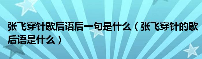 张飞穿针歇后语后一句是什么（张飞穿针的歇后语是什么）