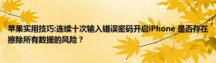 苹果实用技巧:连续十次输入错误密码开启iPhone 是否存在擦除所有数据的风险？