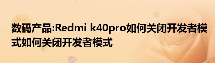 数码产品:Redmi k40pro如何关闭开发者模式如何关闭开发者模式