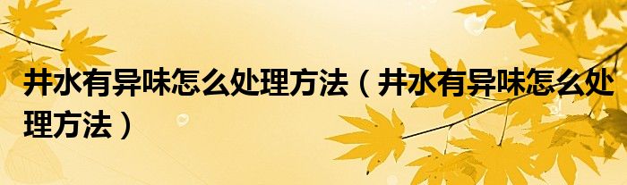 井水有异味怎么处理方法（井水有异味怎么处理方法）