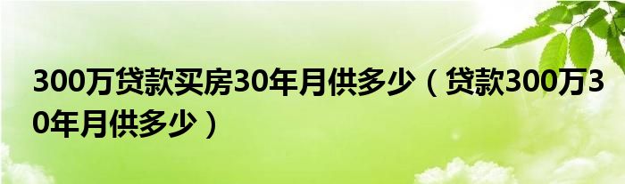 300万贷款买房30年月供多少（贷款300万30年月供多少）