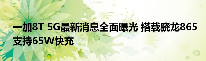 一加8T 5G最新消息全面曝光 搭载骁龙865支持65W快充