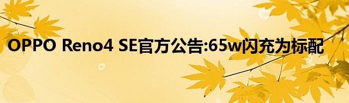 OPPO Reno4 SE官方公告:65w闪充为标配
