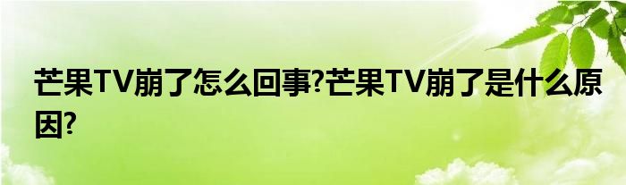 芒果TV崩了怎么回事?芒果TV崩了是什么原因?