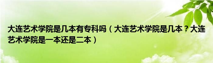 大连艺术学院是几本有专科吗（大连艺术学院是几本？大连艺术学院是一本还是二本）