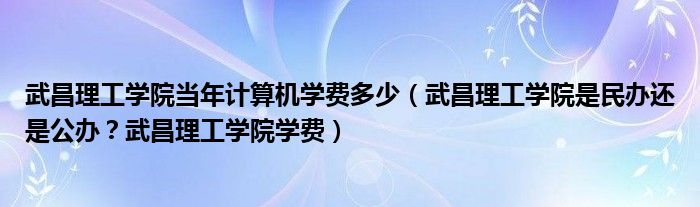 武昌理工学院当年计算机学费多少（武昌理工学院是民办还是公办？武昌理工学院学费）