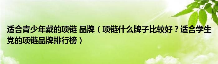 适合青少年戴的项链 品牌（项链什么牌子比较好？适合学生党的项链品牌排行榜）