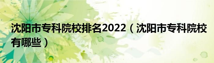 沈阳市专科院校排名2022（沈阳市专科院校有哪些）