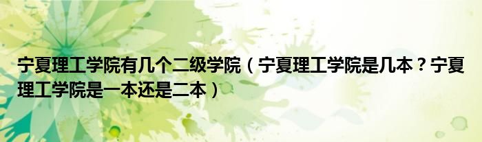 宁夏理工学院有几个二级学院（宁夏理工学院是几本？宁夏理工学院是一本还是二本）