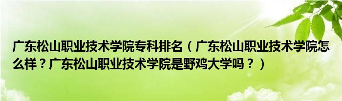 广东松山职业技术学院专科排名（广东松山职业技术学院怎么样？广东松山职业技术学院是野鸡大学吗？）