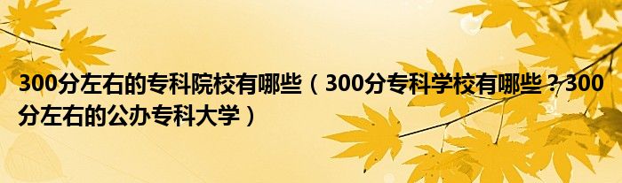 300分左右的专科院校有哪些（300分专科学校有哪些？300分左右的公办专科大学）
