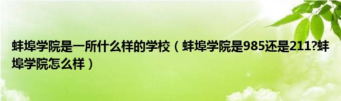 蚌埠学院是一所什么样的学校（蚌埠学院是985还是211?蚌埠学院怎么样）