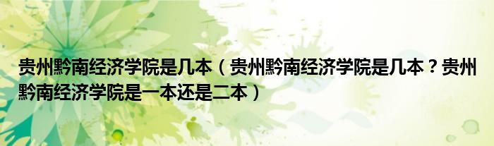 贵州黔南经济学院是几本（贵州黔南经济学院是几本？贵州黔南经济学院是一本还是二本）