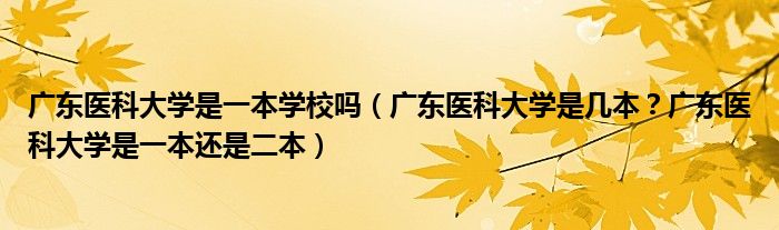 广东医科大学是一本学校吗（广东医科大学是几本？广东医科大学是一本还是二本）