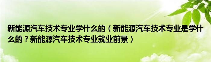 新能源汽车技术专业学什么的（新能源汽车技术专业是学什么的？新能源汽车技术专业就业前景）