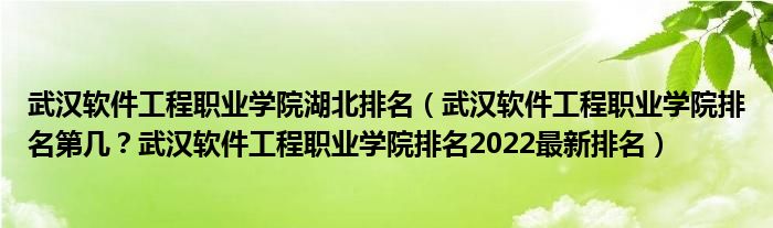 武汉软件工程职业学院湖北排名（武汉软件工程职业学院排名第几？武汉软件工程职业学院排名2022最新排名）