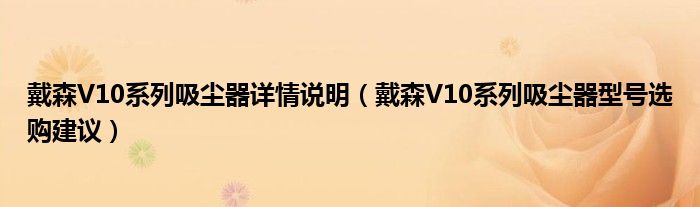 戴森V10系列吸尘器详情说明（戴森V10系列吸尘器型号选购建议）