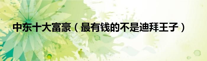 中东十大富豪（最有钱的不是迪拜王子）