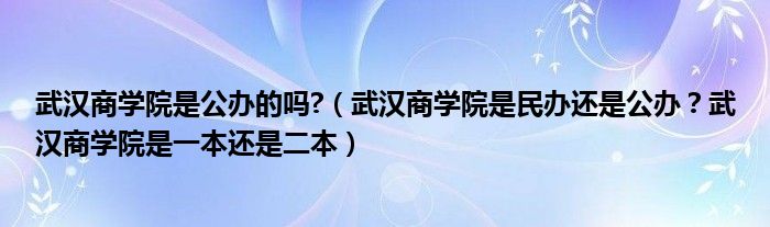 武汉商学院是公办的吗?（武汉商学院是民办还是公办？武汉商学院是一本还是二本）