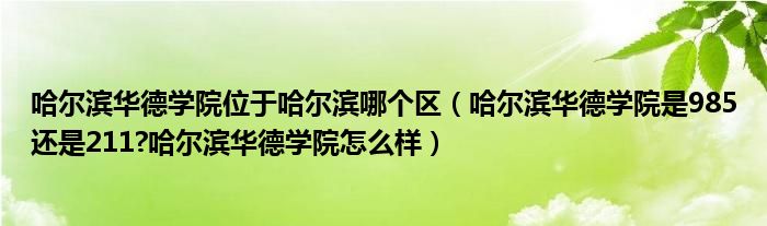 哈尔滨华德学院位于哈尔滨哪个区（哈尔滨华德学院是985还是211?哈尔滨华德学院怎么样）