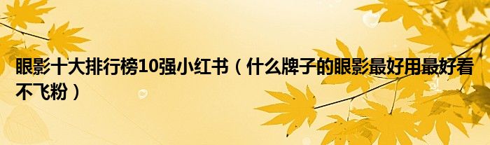 眼影十大排行榜10强小红书（什么牌子的眼影最好用最好看不飞粉）