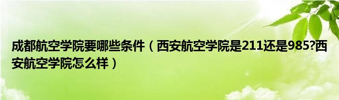 成都航空学院要哪些条件（西安航空学院是211还是985?西安航空学院怎么样）