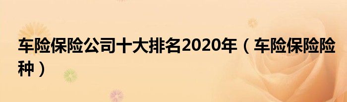 车险保险公司十大排名2020年（车险保险险种）