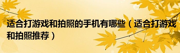 适合打游戏和拍照的手机有哪些（适合打游戏和拍照推荐）
