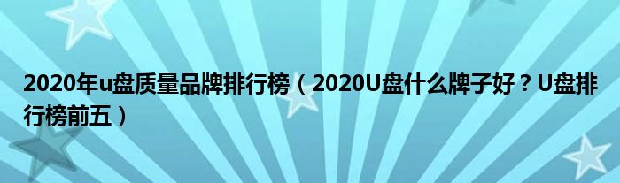 2020年u盘质量品牌排行榜（2020U盘什么牌子好？U盘排行榜前五）