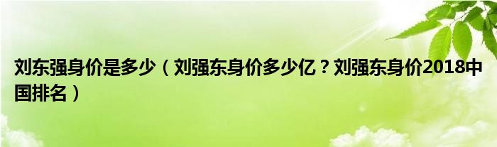 刘东强身价是多少（刘强东身价多少亿？刘强东身价2018中国排名）