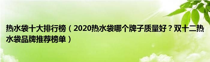 热水袋十大排行榜（2020热水袋哪个牌子质量好？双十二热水袋品牌推荐榜单）