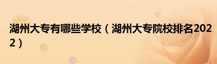 湖州大专有哪些学校（湖州大专院校排名2022）